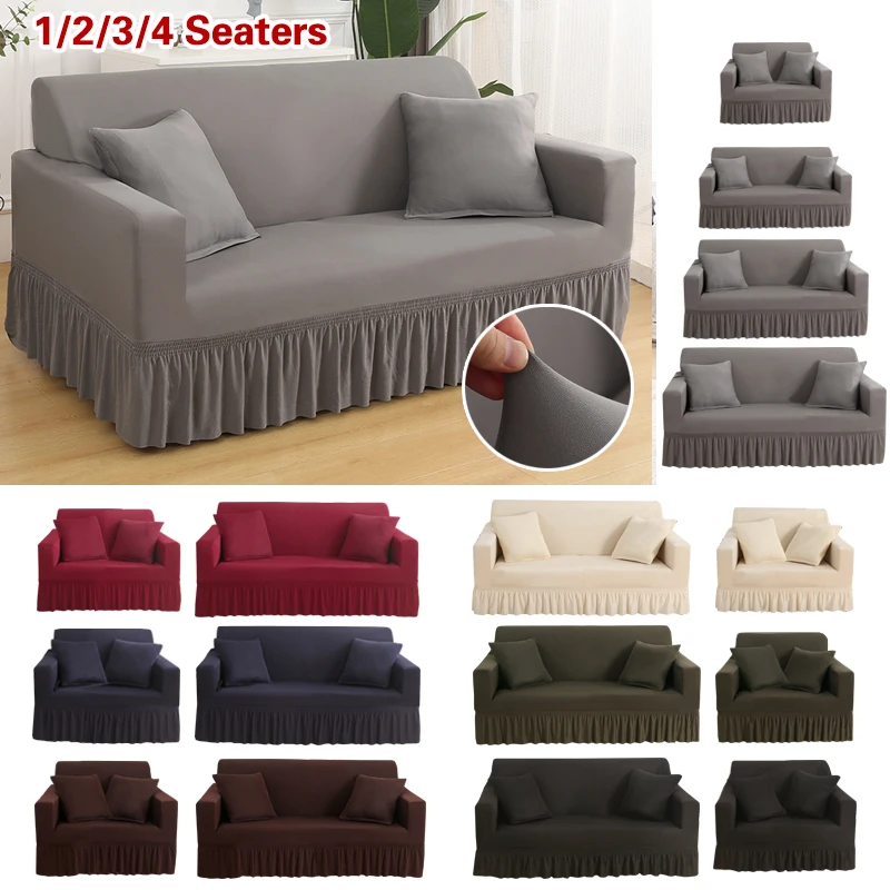 

High Elastic Stretchable Cushion Couch Sofa Cover with Skirt Seersucker Sofa Slipcover Easy Fitted Furniture Protector