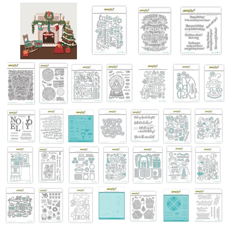 Домашняя рождественская деревня с оленями и цветами металлические штампы