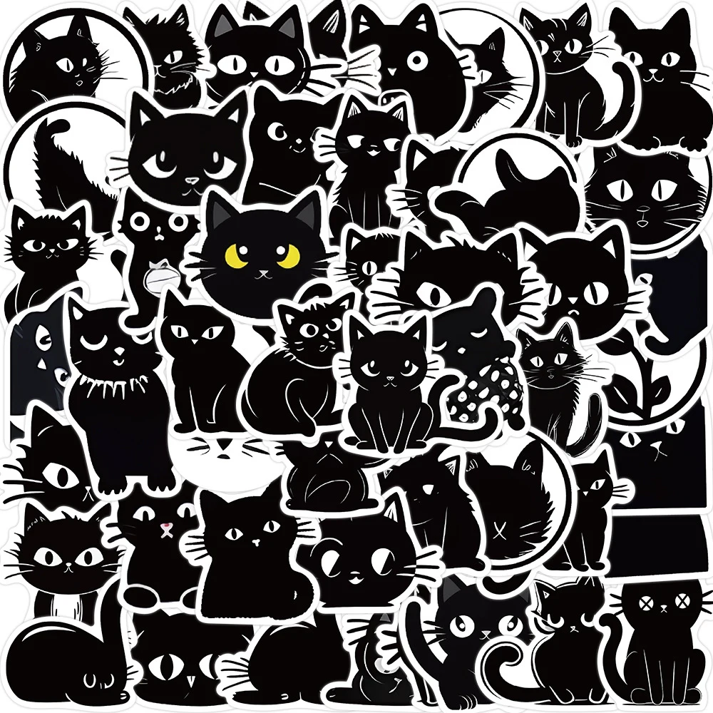 

10/30/50pcs Cute Cartoon Black Cat Graffiti Stickers Decals Laptop Phone Motorcycle Luggage Car Bike Waterproof Sticker Kids Toy