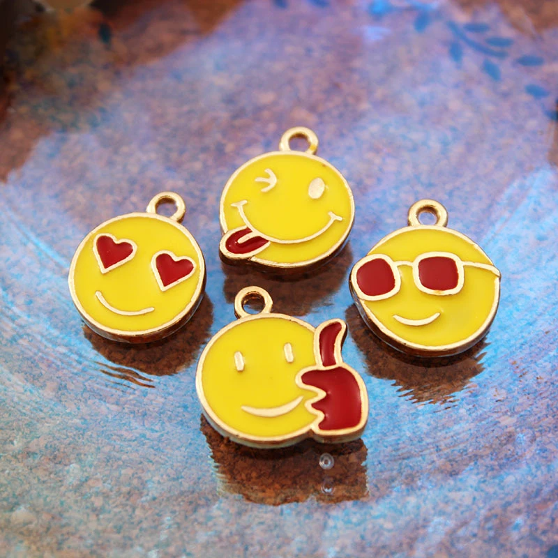 

10 шт., мультяшное лицо, улыбка, хорошая работа, эмалированные подвески, подвеска для сережек, сделай сам, красочные подвески для брелка, ювели...