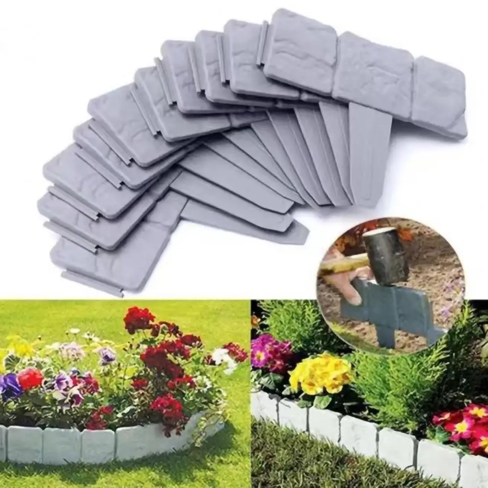 

10pcs Garden Edging Border Faux Stone Form Design Anti-deform Garden Edging Border, Garden Landscape Edging Border Yard Supply