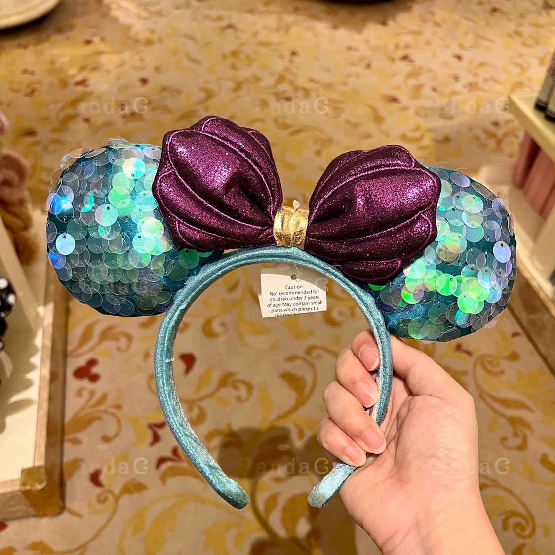 

Disney Parks Little Mermaid Ariel Purple Shell Minnie Mouse Ears Headband Mickey