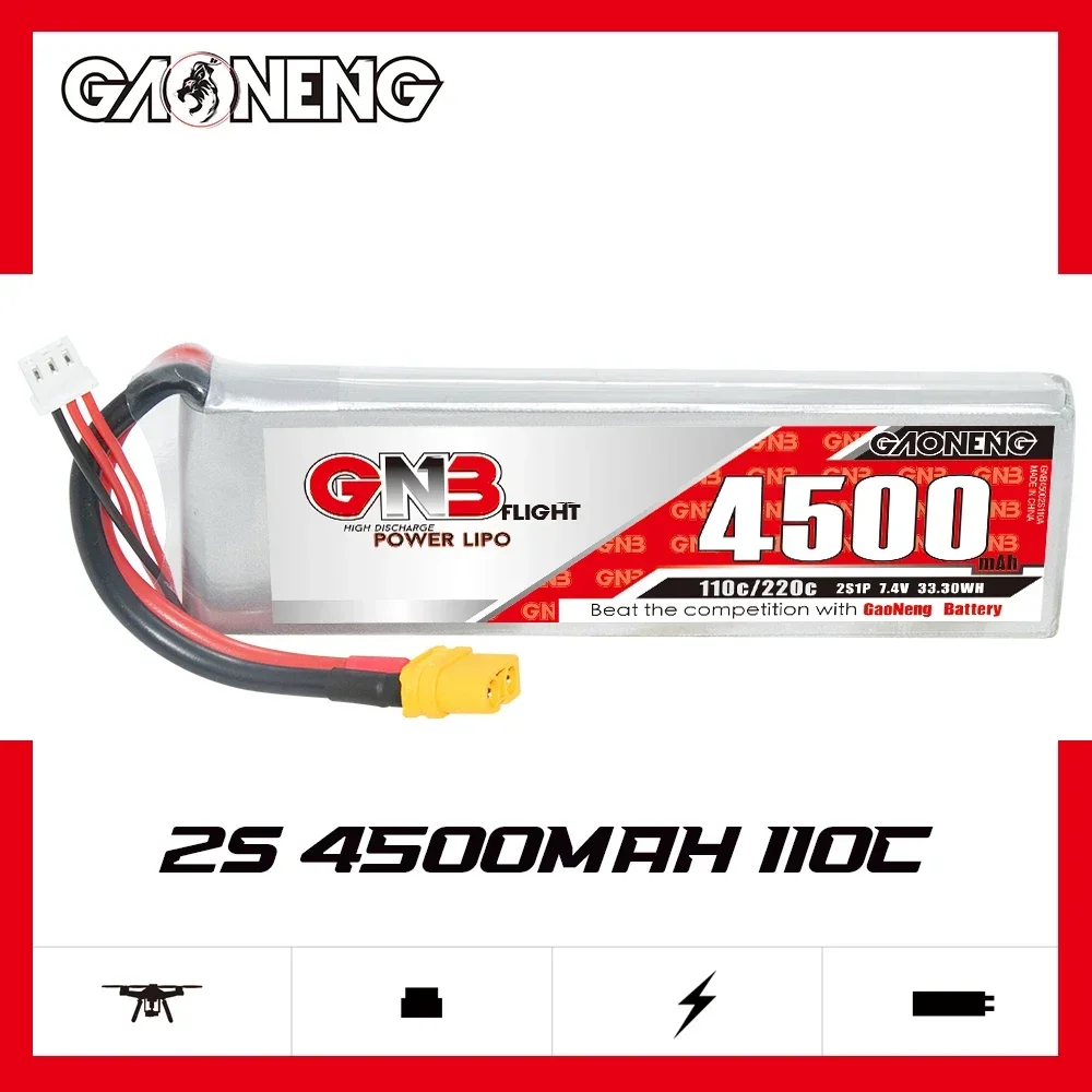 

Gaoneng GNB 2S1P 4500mAh 7.4V 110C/220C LiPo Battery Pack With XT60 EC5 Plug For RC Helicopter Airplane RC Car Boat Parts