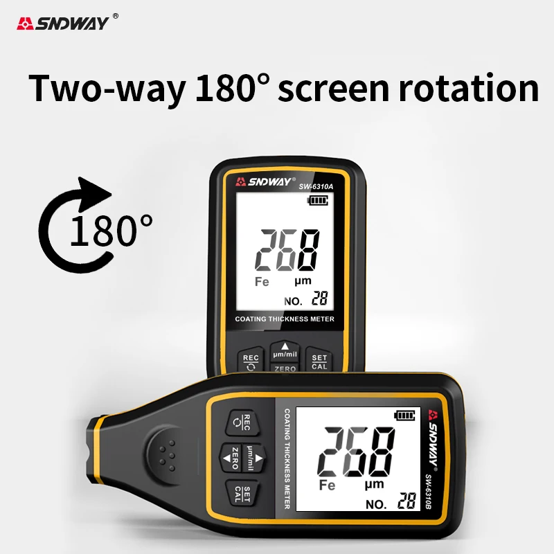 Фото Измеритель толщины покрытия SNDWAY SW-6310A 0-1700 мкм, автоматический двухрежимный (Fe/NFe), с 2-дюймовым экраном, 30 мест для хранения данных, тестер для автомобильной краски и пленок №3