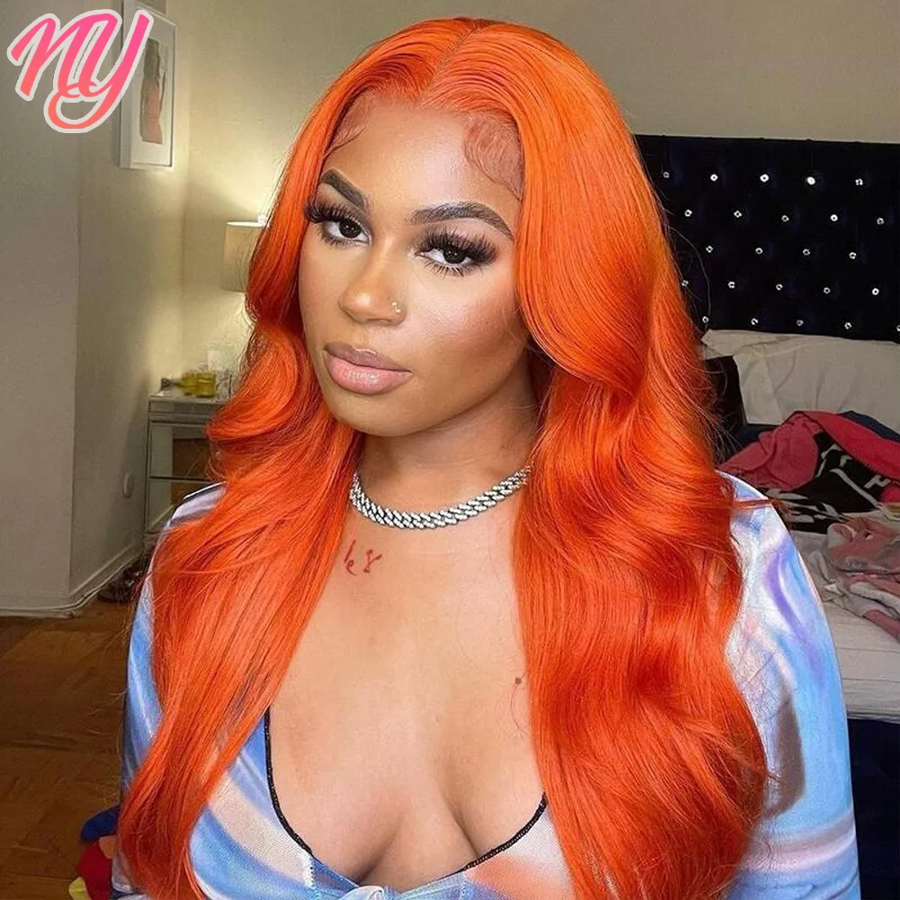 

Orange Ginger Body Wave HD Lace Front Human Hair Wigs For Women Transparent Lace Frontal Wig 180 Density Colored Human Hair Wigs
