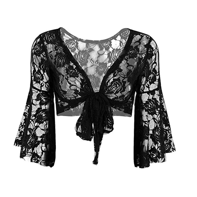 Женский топ для танца живота Кружевной укороченный с глубоким V-образным вырезом