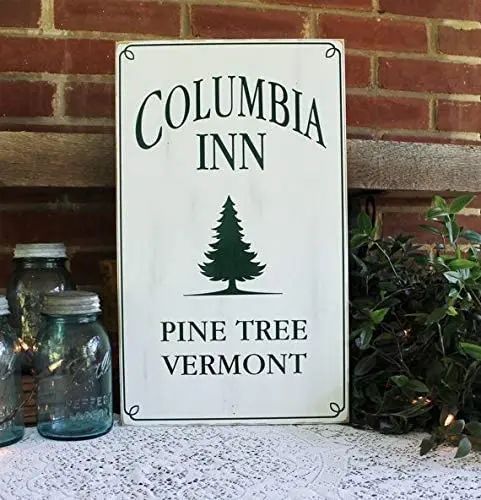 

Columbia Inn Christmas Sign Holiday Decor Pine Tree Vermont Holiday Sign White Christmas Handcrafted Quote Decorative Sign Home