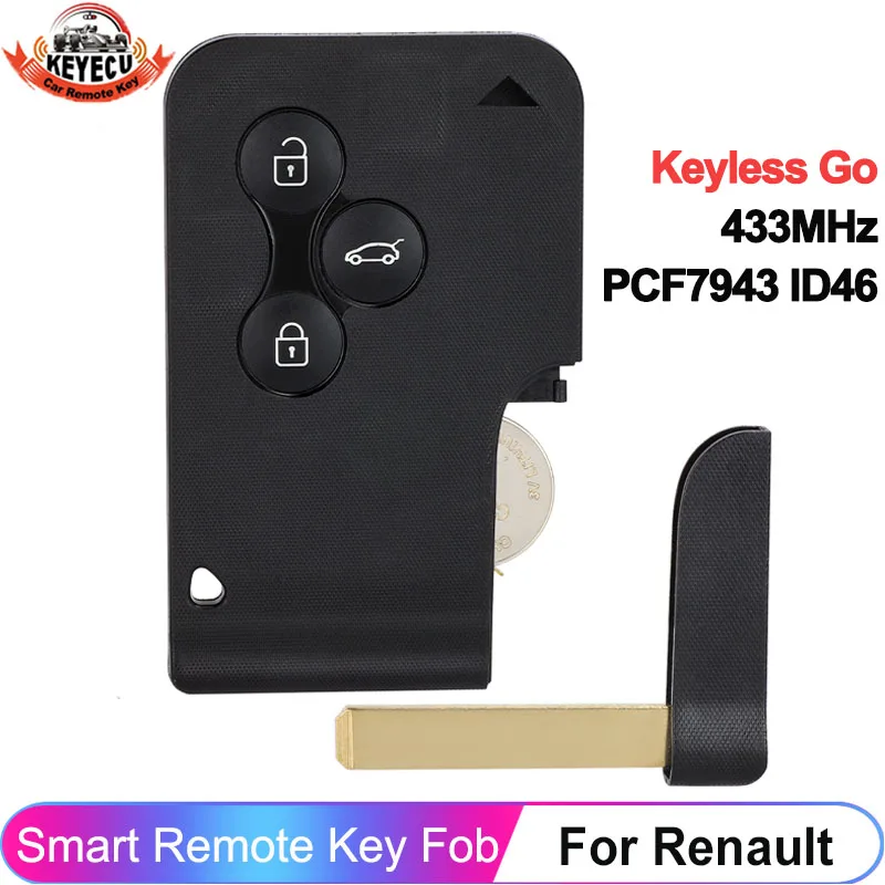 KEYECU 433 МГц PCF7943 ID46 смарт-ключ карты для Renault Megane II Scenic Grand 2003-2008 3 кнопки бесключевой