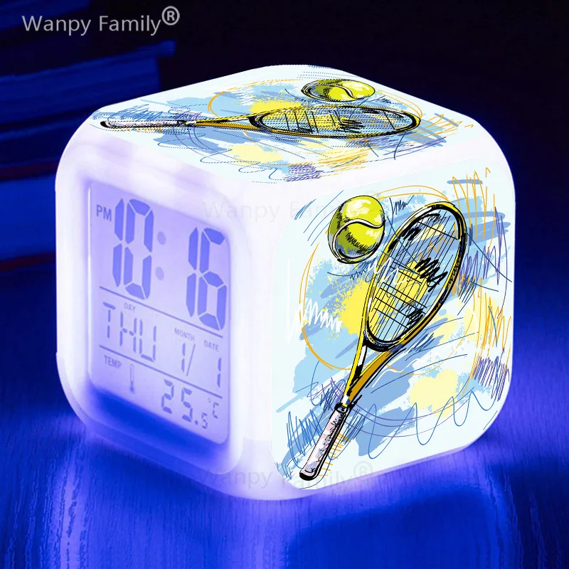 Tennis Club Multifunction Touch Sensing Led Wake Up Timer Home Decor Table Clock