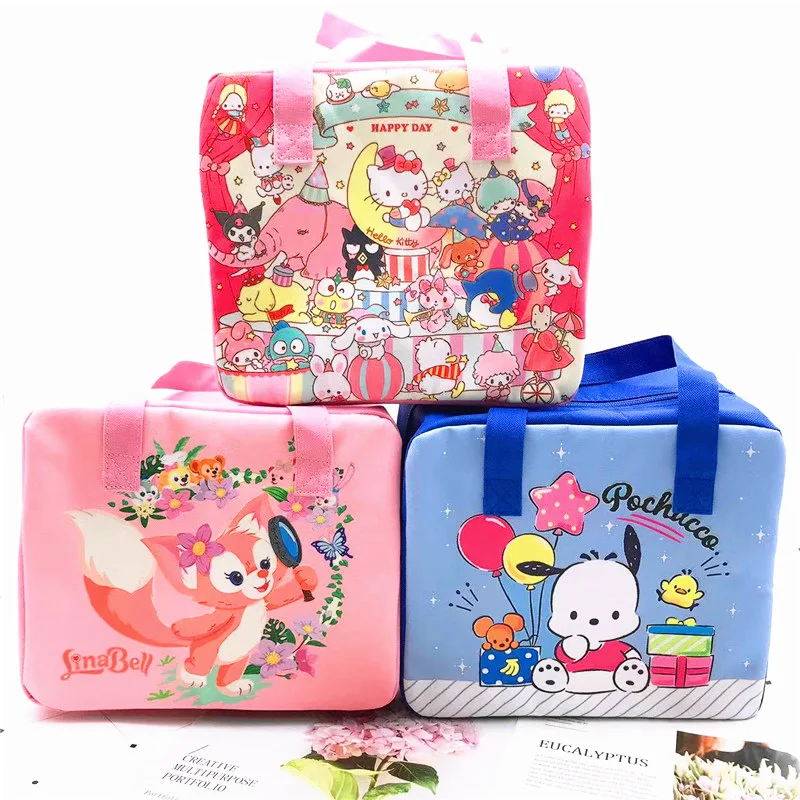 

Аниме Kt Kuromi Melody Cinnamoroll Linabell сумка для ланча студенческий Пикник термобокс для девочек белый щенок портативные изотермические сумки подарок