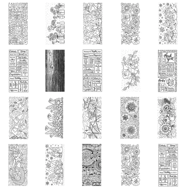 Тонкие прозрачные штампы 4x8 6 дюйма зимние гномы орнамент текст цветочные
