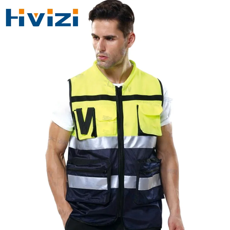 Размер M-4XL Hi Vis Viz, светоотражающие жилеты с высокой видимостью, на молнии, с карманами, защитные жилеты, куртки, рабочая одежда, жилеты