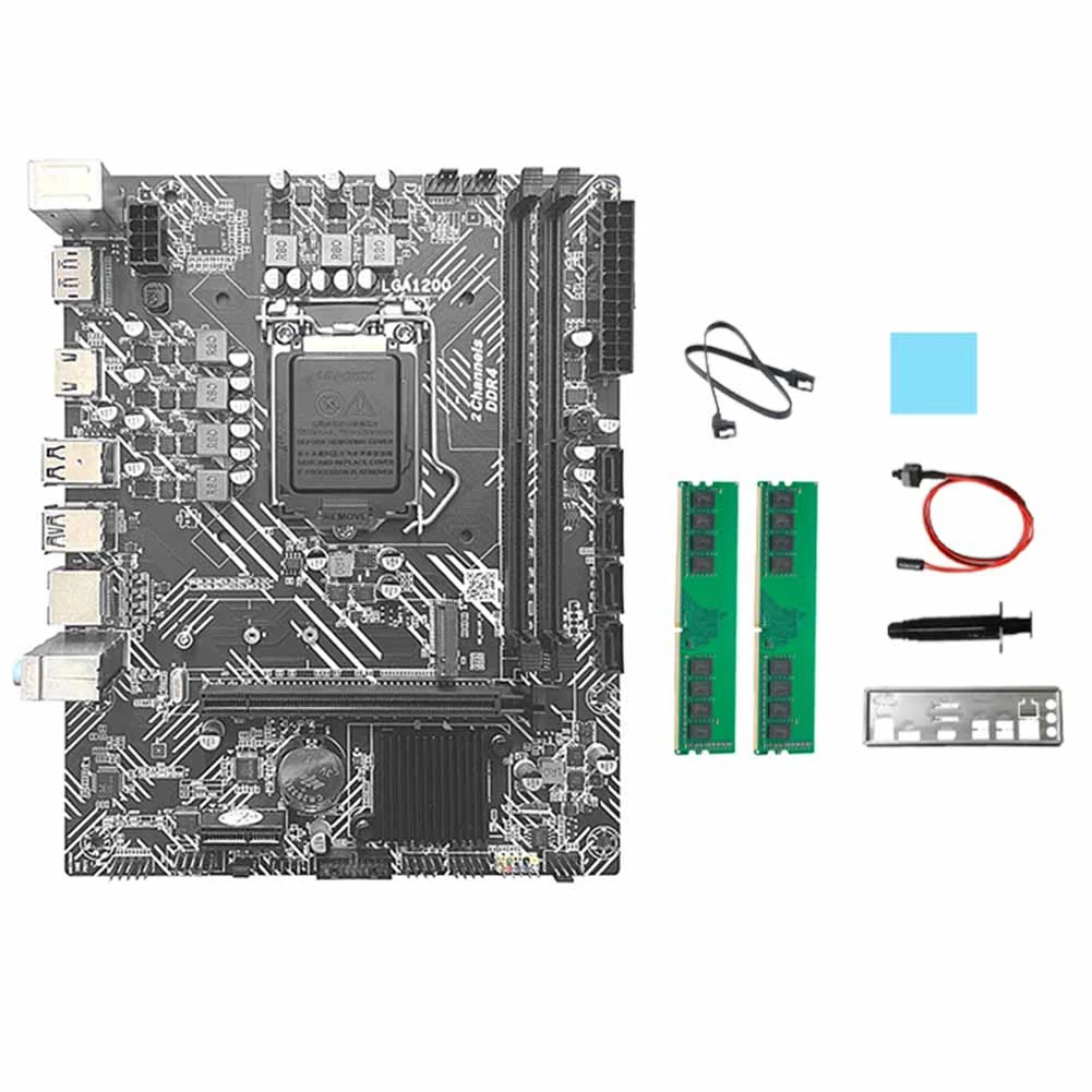 

H510 Motherboard+2XDDR4 4G 2133Mhz RAM+SATA Cable+Baffle LGA1200 DDR4 Gigabit LAN PCIE 16X for I3 I5 I7 Series CPU