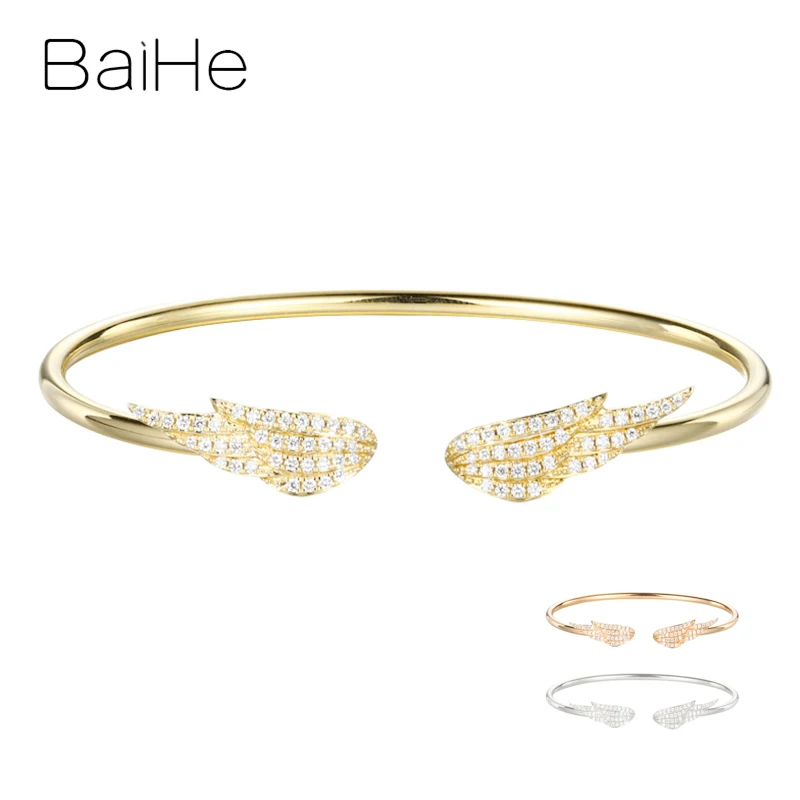 

BAIHE Solid 14K Yellow Gold Natural Diamond Feather Bracelet Women Trendy Fine Jewelry Making Pulsera de plumas سوار من الريش