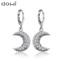dowi aaa zircon moon charm drop earrings silver color for women asymmetrical crystal charms stud earrings fashion jewelry