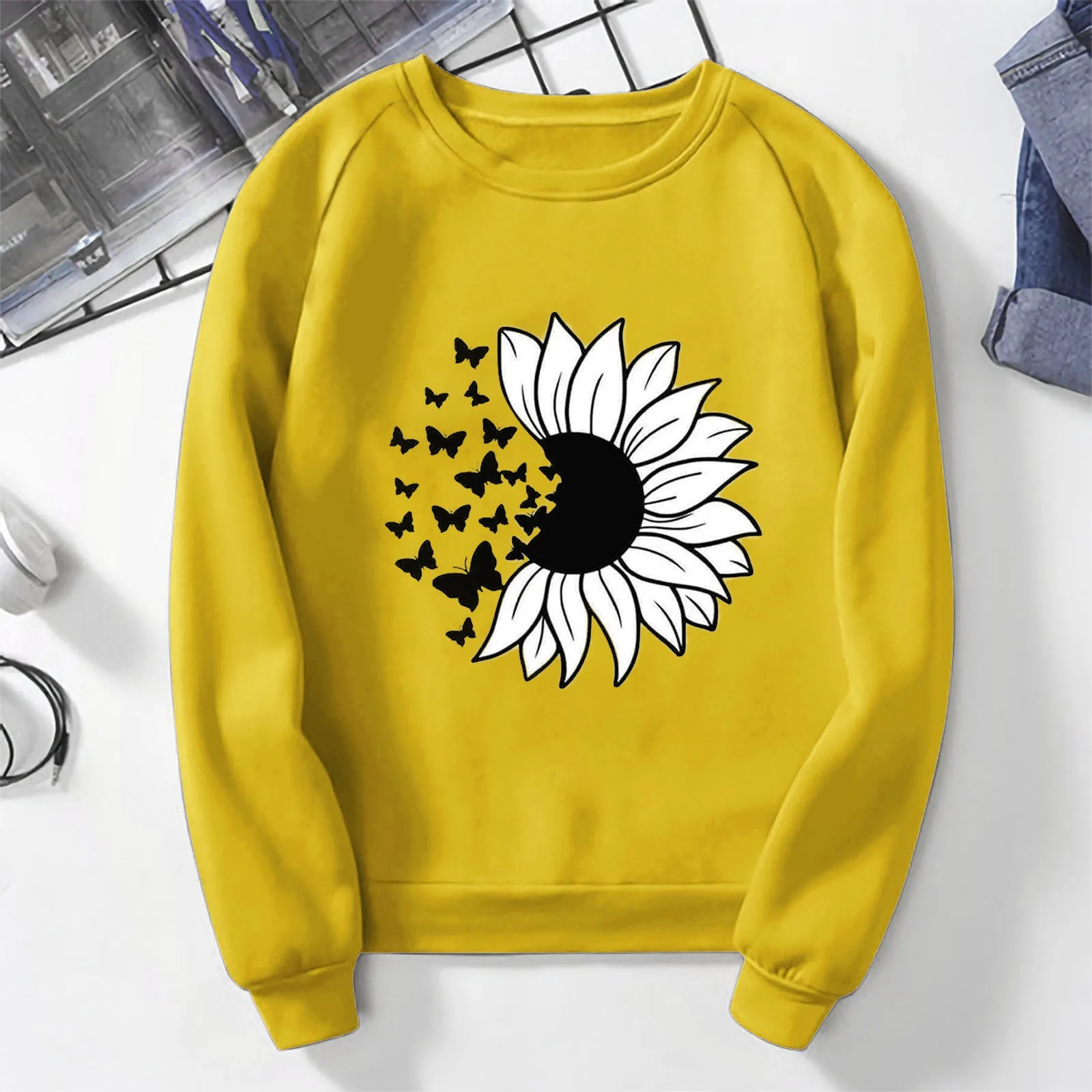 

Womens Hoodless Sweatshirt Floral Print Fleece Round Neck 4x Sweatshirt Women Decorative Sweatshirt Christmas Sweatshirts Women
