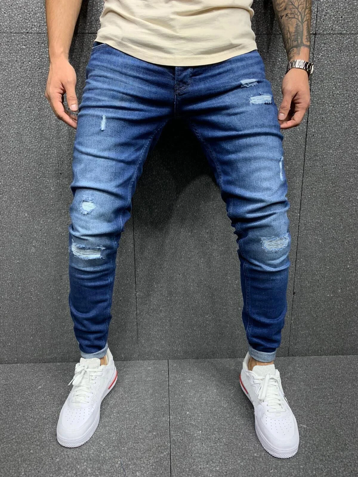New Men's Jeans Slim Fit Stretch Four Seasons Blue Straight Wide Leg Jeans Fashion Men's Jeans Street Travel Leisure Sports Men