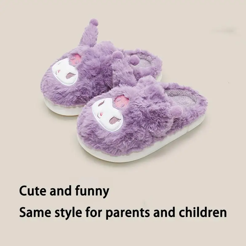 

Kawaii Sanrio Cotton Slippers Hello Kitty My Melody Kuromi Cartoon Cute Keep Warm Winter Plush Home Shoes Parent-Child Christmas