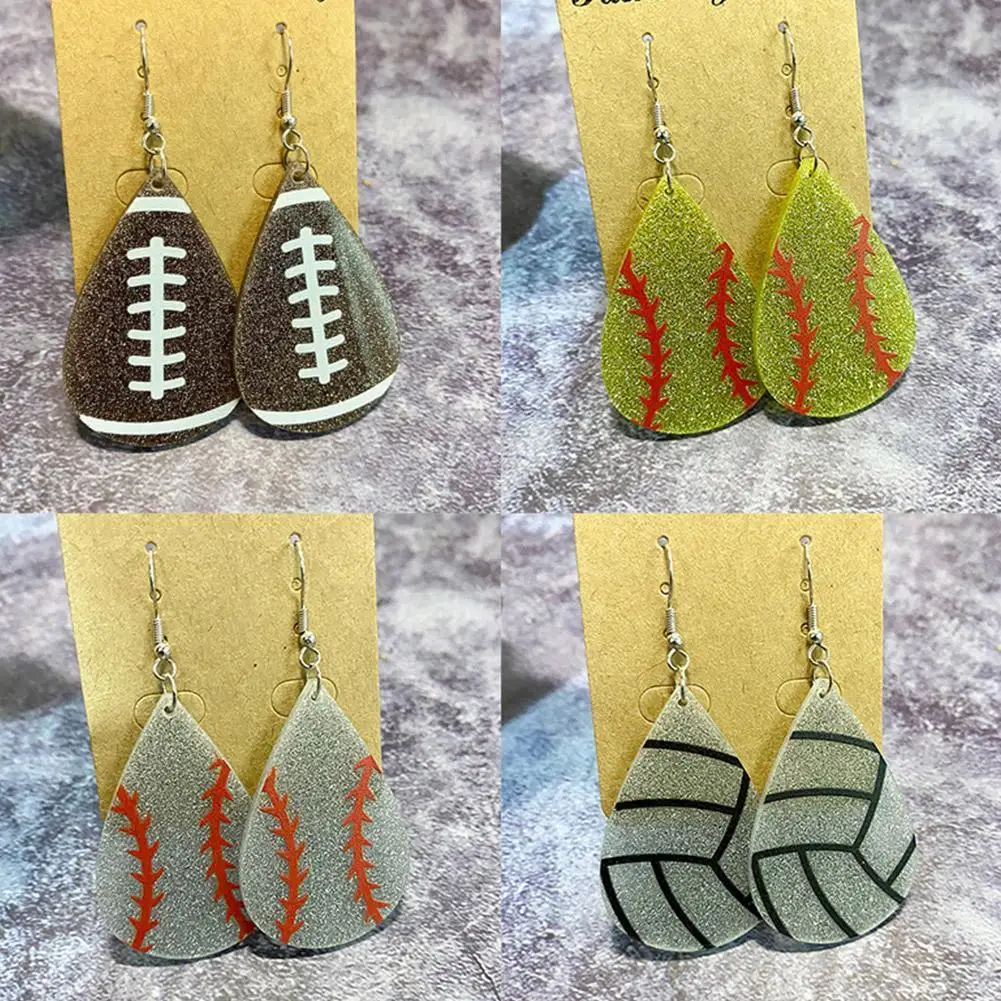 

Новые спортивные стильные серьги в виде мяча, футбола, бейсбола, баскетбола, блестящие бриллиантовые панели, Милые Акриловые регби P8K2