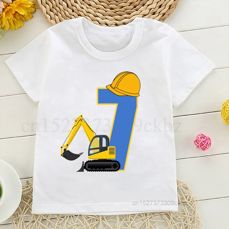 Футболка с мультяшным экскаватором для мальчиков 1-11 футболка принтом цифр на