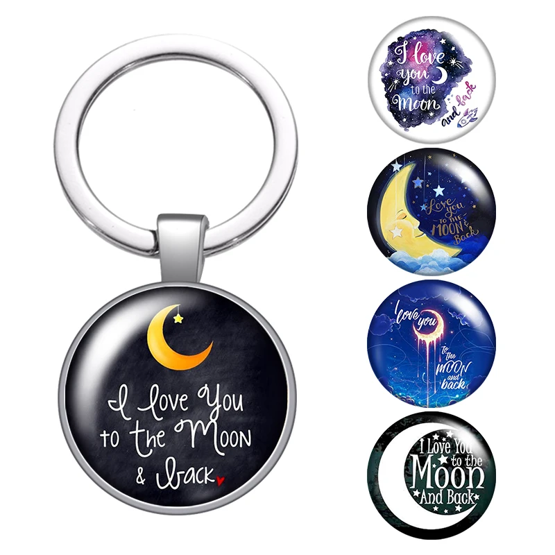 

LE I Love You To The Moon And Back Glass Cabochon Keychain Bag Car Key Chain Ring Holder Silver Color Keychain For Men Womens