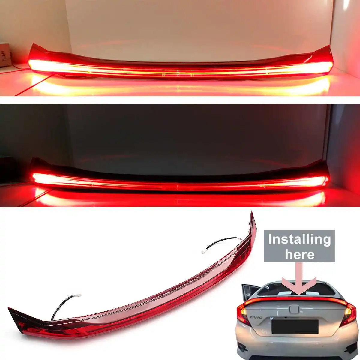 

Car LED Spoiler Lights With Rear Brake Lamp For Honda for Civic 2016-2017 Tail Brake Stop Light Rear Trunk Spoiler Lip Wing