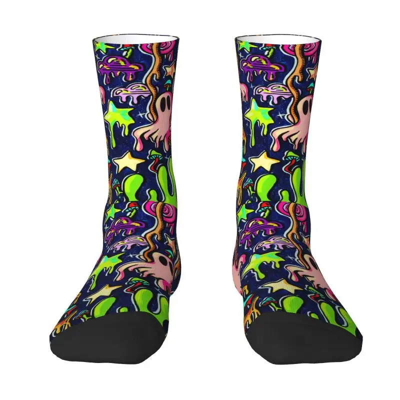

Fun Mens Trippy Skull Magic Mushroom Dress Socks Unisex Warm Breathbale 3D Print Spooky Ghost Swings Crew Socks