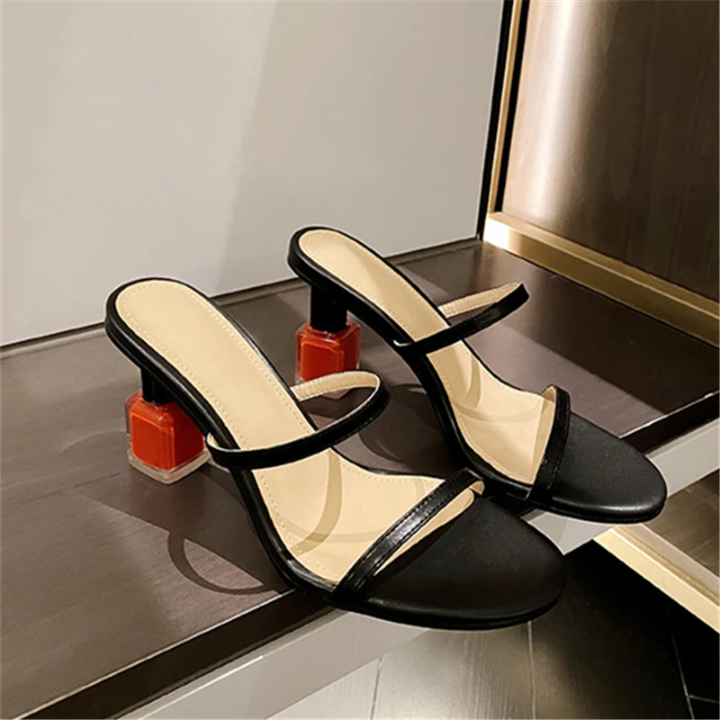 Designer Women Slippers Nail Polish Strange High Heels Straps Ladies Outside Slides Prom Pumnps Dress Shoes Gladiator Sandals