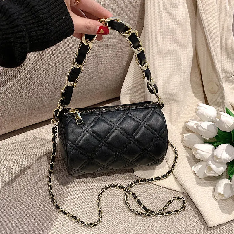 

Women's bag senior sense fashion mix cylinder bag small texture diamond chain wallets for women Female bag