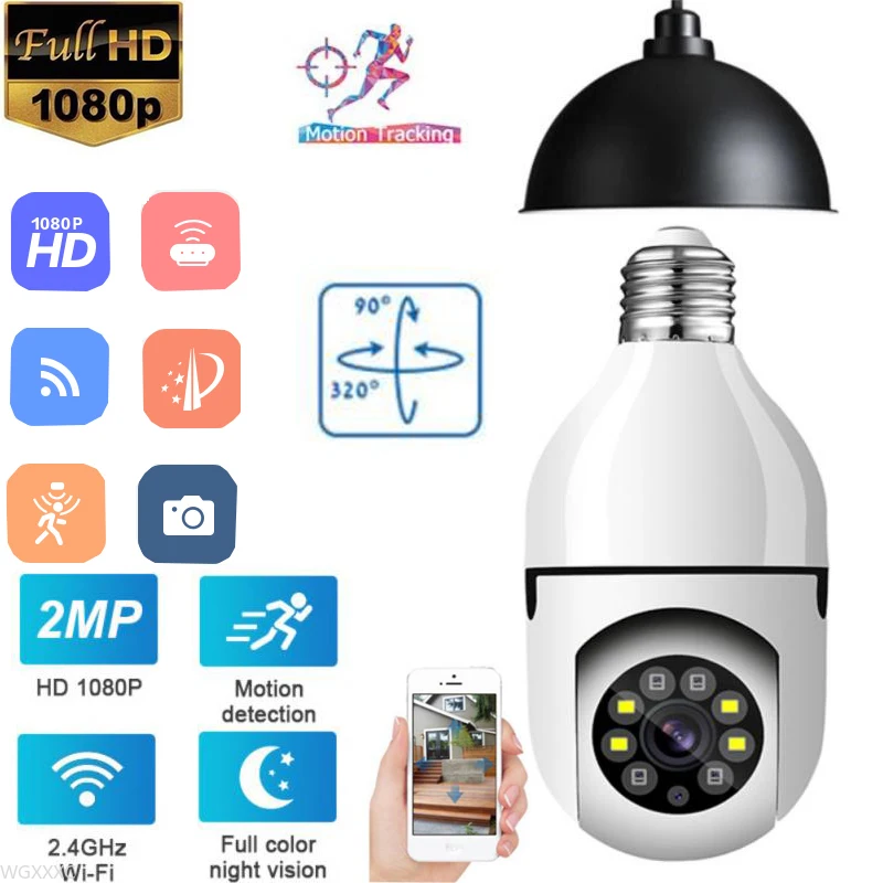

1080P Wireless Wifi Mini Bulb Motion Detection Surveillance Camera ip cam 360-degree Panoramic View Night Vision Micro Cam