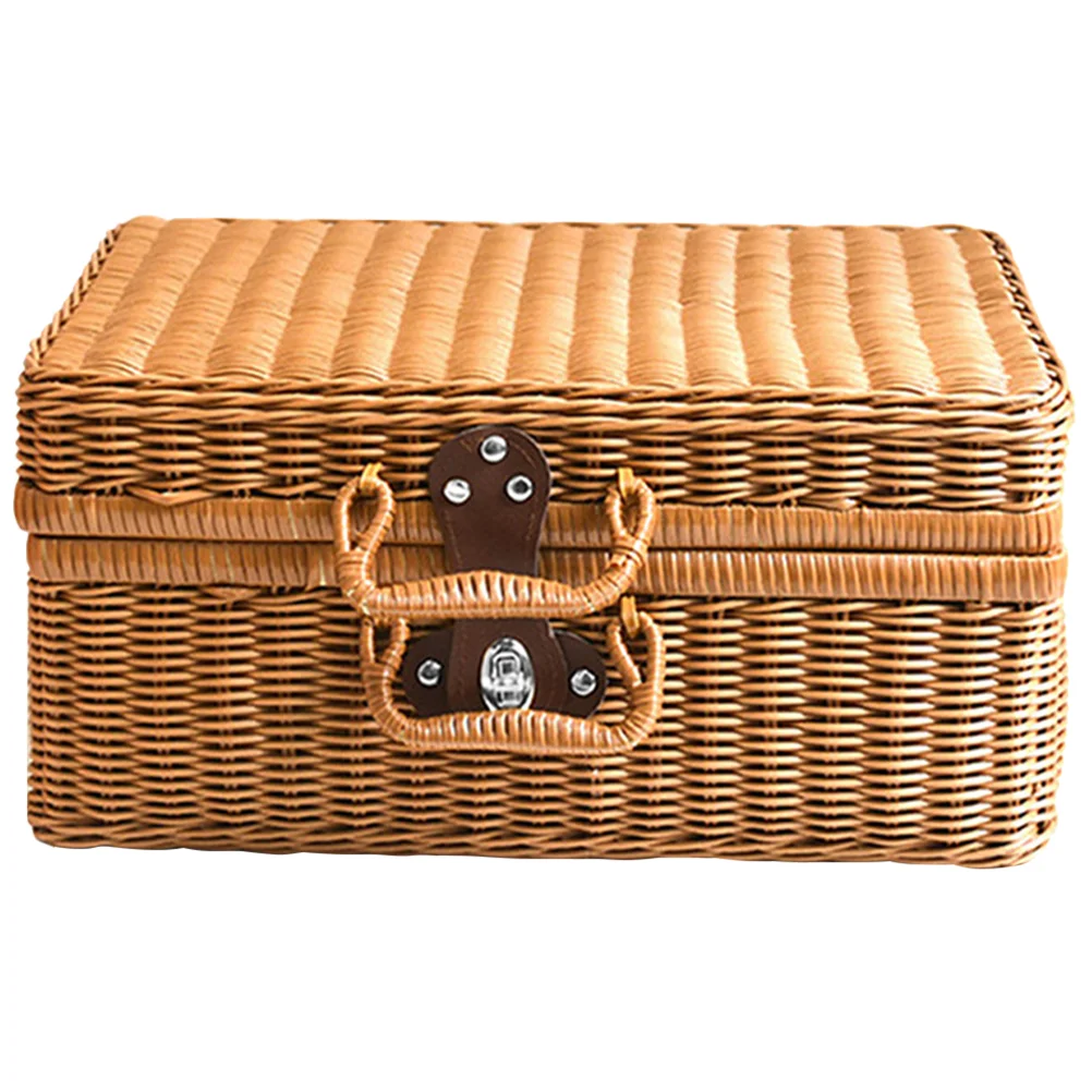

Imitation Rattan Suitcase Handwoven Simulation Storage Wicker Basket Decorative Vintage