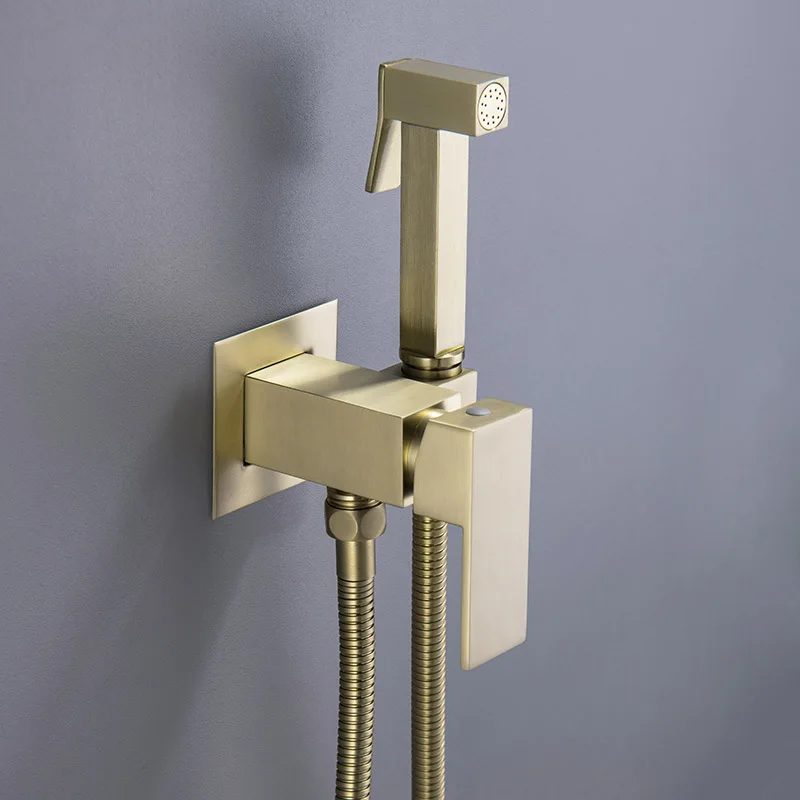 Матовый черный латунный квадратный смеситель для душа биде холодной и горячей