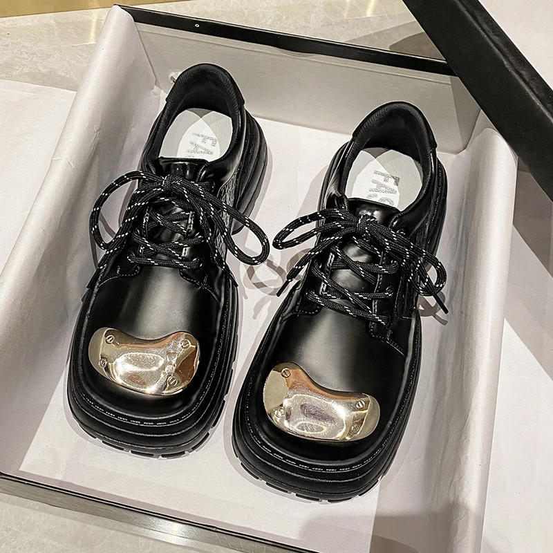 

Shoes Woman Flats Autumn British Style Oxfords Dress Summer Fall New Preppy Leather Rubber Hoof Heels Basic Mary Janes Lace-Up P