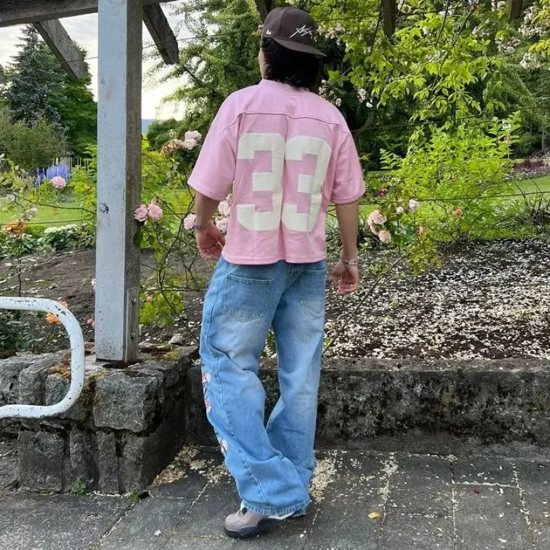 2024 американские ретро джинсы в стиле хип-хоп с принтом цветов вишни готические