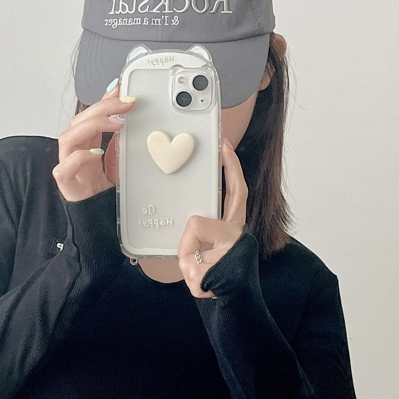 Контрастный цвет трехмерный Любовь Прозрачный милый кот ухо модный