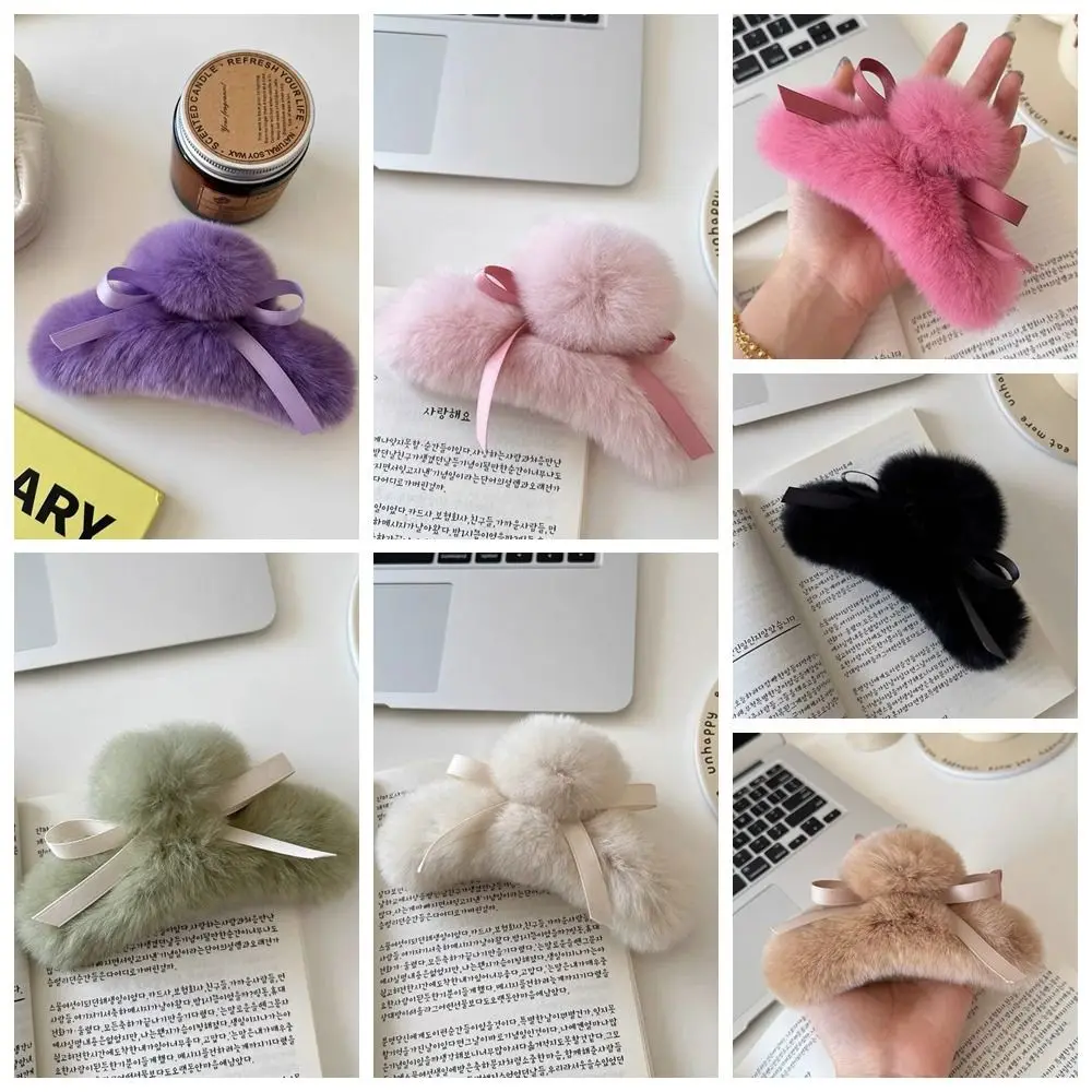 Корейские плюшевые коготь для волос девочек осень/зима кроличий мех нежный бант
