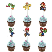 24pcs super mario action figure mario bros luigi yoshi bowser cupcake toppers for kids birthday party cake decoration supplies