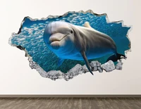 wild dolphin wall decal ocean animal 3d smashed wall art sticker kids decor vinyl home poster personalized gift kd517