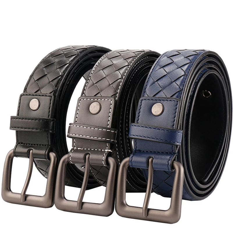 Korean Gift Hand woven strap Cow Leather Metal Matte Pin Buckle Women Men Belt Fashion Braided Genuine Leather Unisex Belt