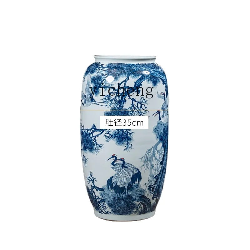 Tqh Фарфор ручная роспись синий и белый фарфоровый пол Большая искусственная кожа