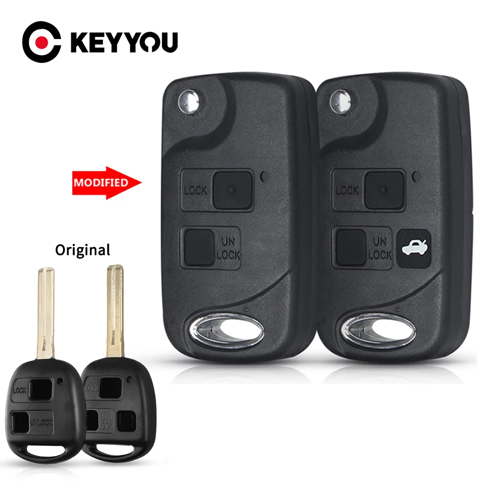 

KEYYOU 2/3 Buttons Modified Flip Remote Key Shell for Lexus RX300 LS400 LS430 ES330 SC430 IS300 LX470 RX330 RX350 GS300