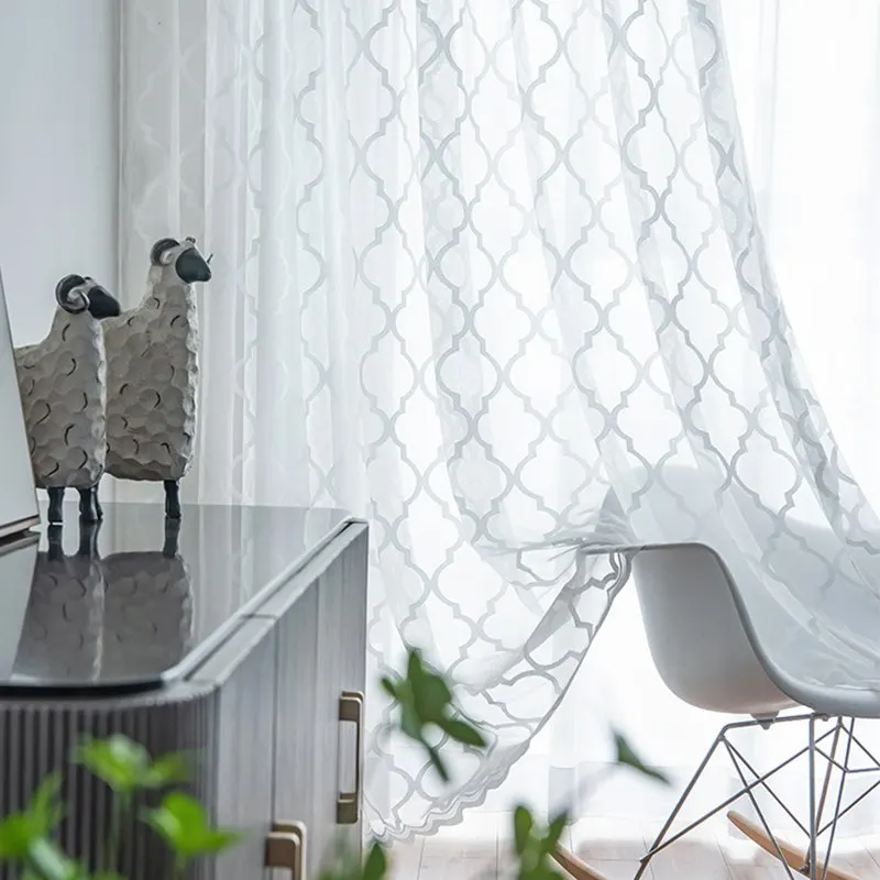

Белая подходящая ко всему кружевная сетчатая Тюлевая занавеска на окна s для спальни прозрачная штора в клетку с узором для гостиной покрыв...