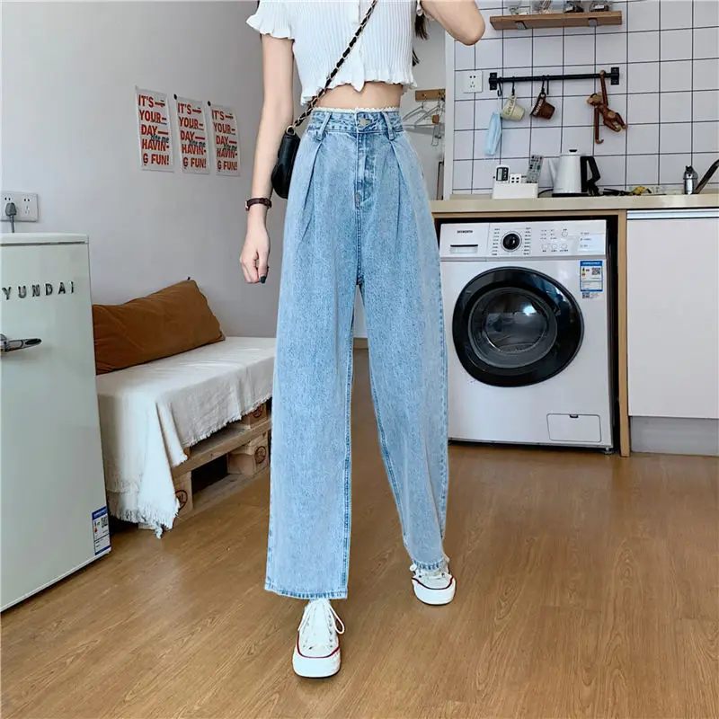 

Women High Waist Jeans Lace-edged 2022 Autumn Wide Leg Loose Pants Aesthetic Straight Slim Denim Baggy Flared Pants Femme Sweet