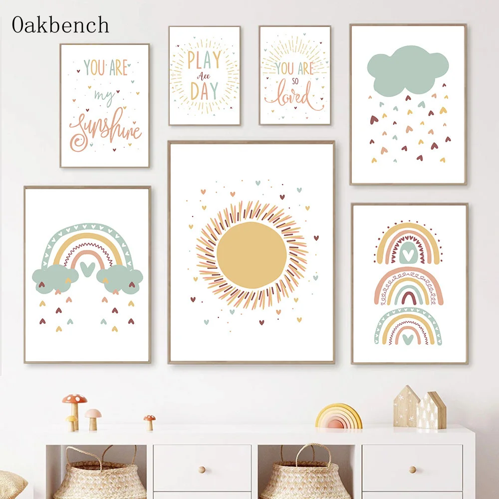 Картина на холсте с изображением солнца радуга принты облако настенная живопись