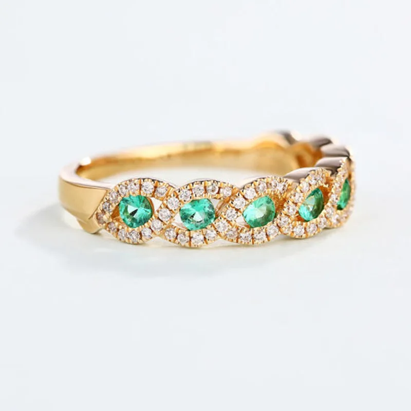 Popular wedding jewelry in Europe and the United States, set with emerald, zircon, rhinestone, gold-plated two-piece crown ring