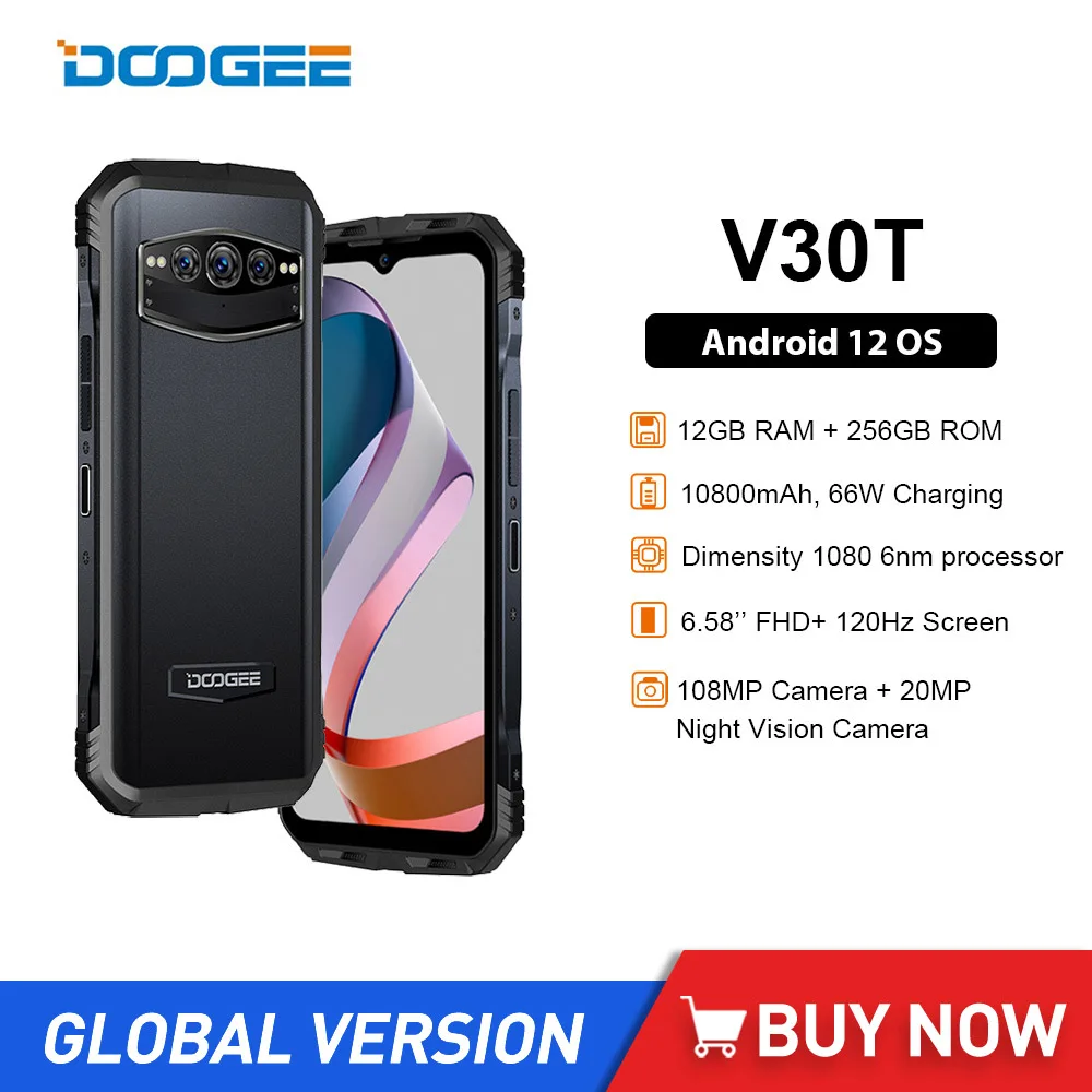 

DOOGEE V30T 5G Rugged Smartphones Dimensity 1080 6nm 12GB+256GB 6.58" FHD 120Hz Display 108MP Camera 10800mAh Battery NFC Phones