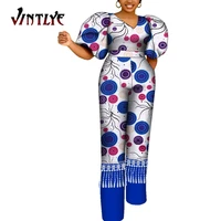 african clothes for women casual ankara print lady jumpsuit dashiki women outfit short sleeve rompers v neck plus size wy9913