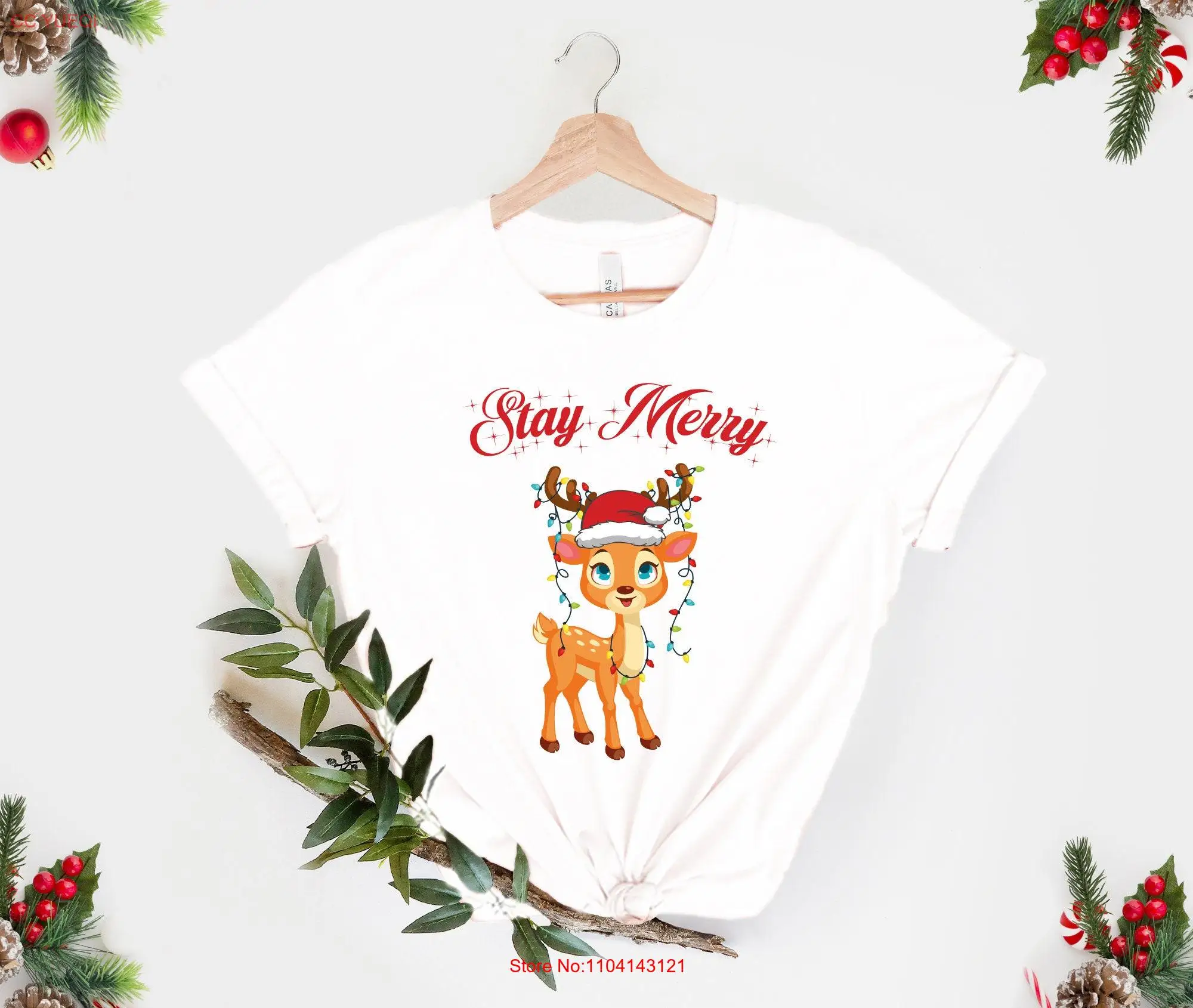 Футболка Stay Merry Mery Christmas Reindeer женская забавная футболка с длинными или короткими