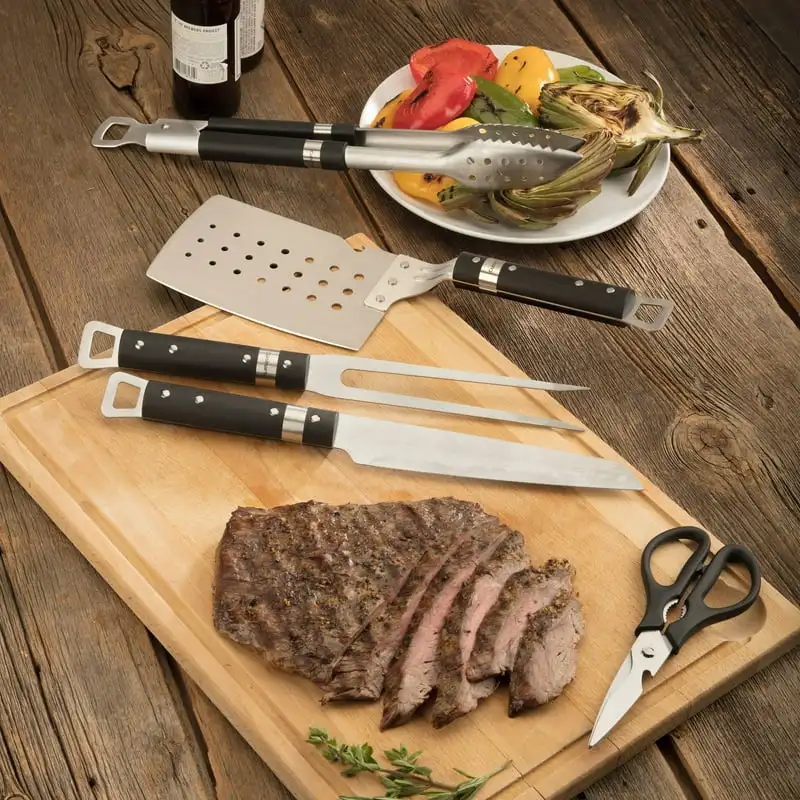 

Классический шеф-повар™Набор из 5 предметов для гриля-включает лопатку, щипцы, вилку, нож и многофункциональные ножницы