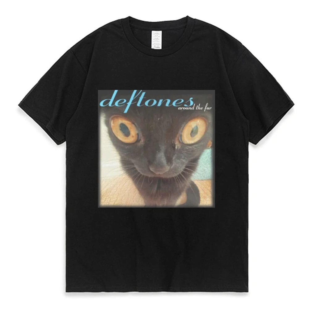 Купи Deftones Around The Fur Cat T-Shirt Men and Women Hip-hop Harajuku Oversized Short Sleeves Tee Shirt Black Cotton T Shirt Tops за 254 рублей в магазине AliExpress